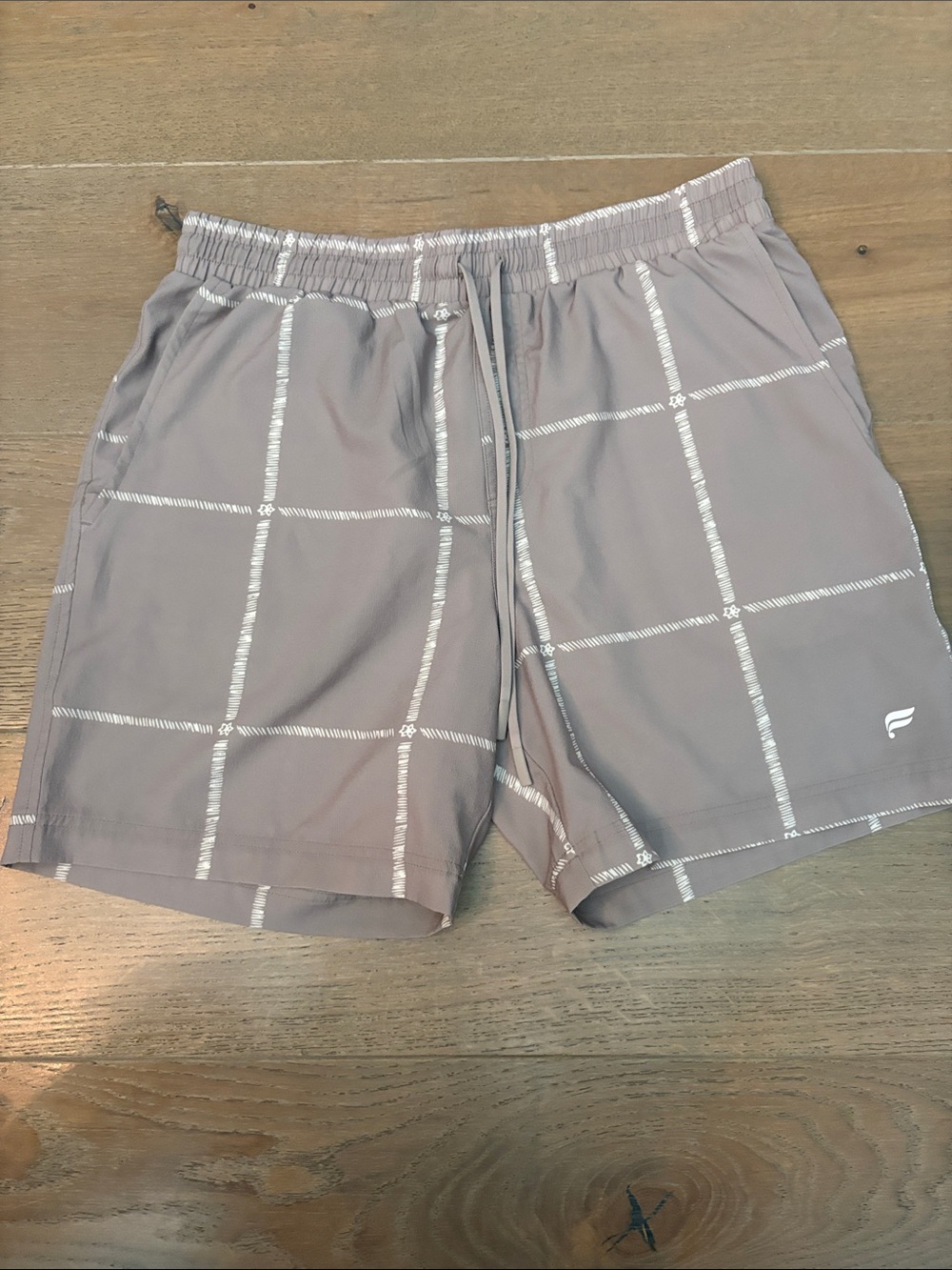 Fabletics Tan Windowpane Athletic Shorts Large